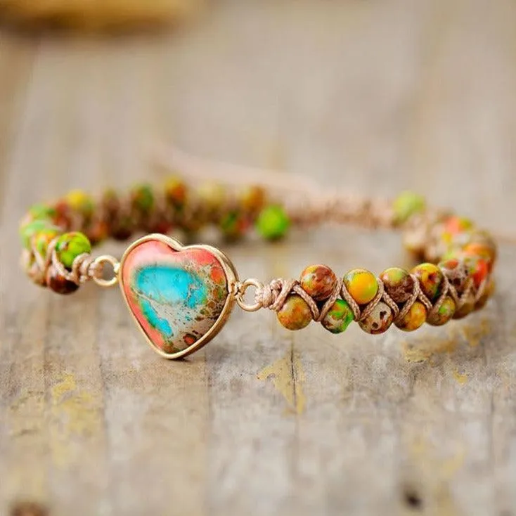 Jasper Heart Charm Braided Bracelet - orange