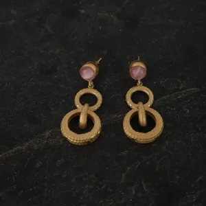 jewelry - berserk - Gold Plated Rose Quartz Double Loop Danglers