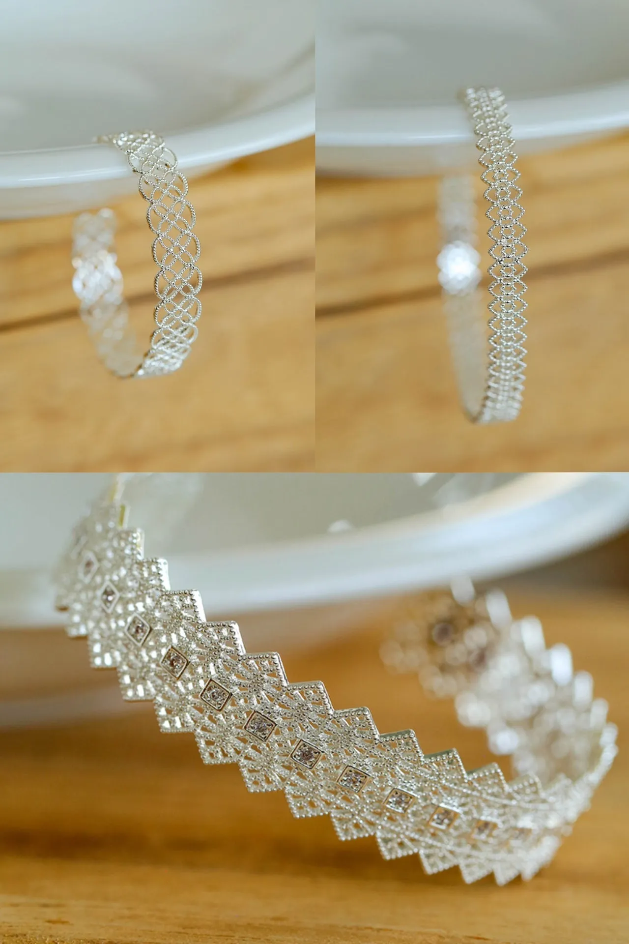 Lace Pattern Diamond Open Bangle