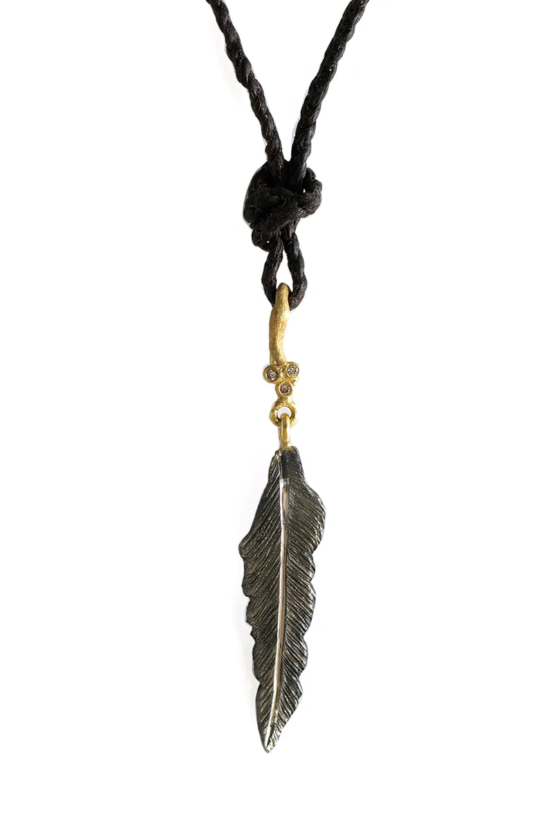 Lene Vibe Leather Cord With Silver Feather Necklace