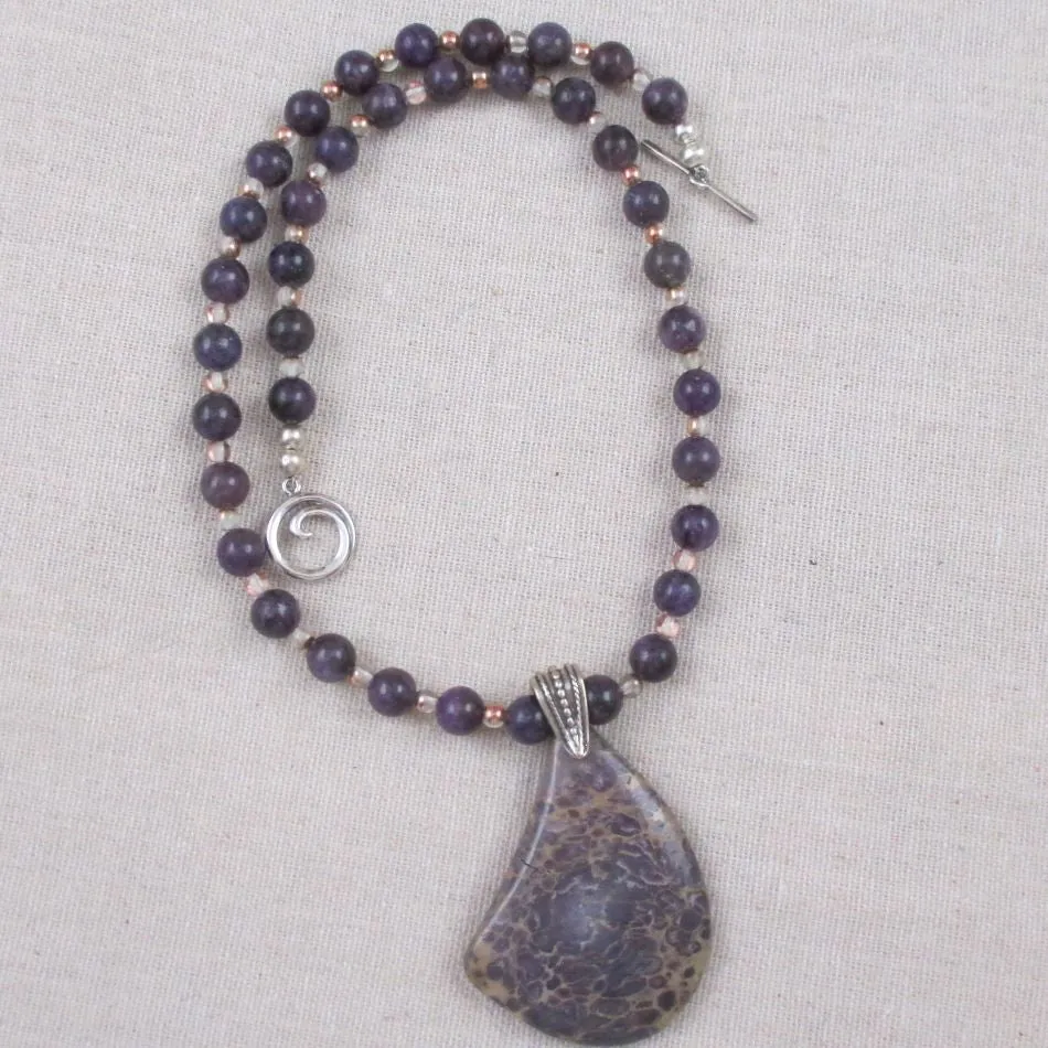 Lepedolite and Purple Nevada Variscite Gemstone Necklace