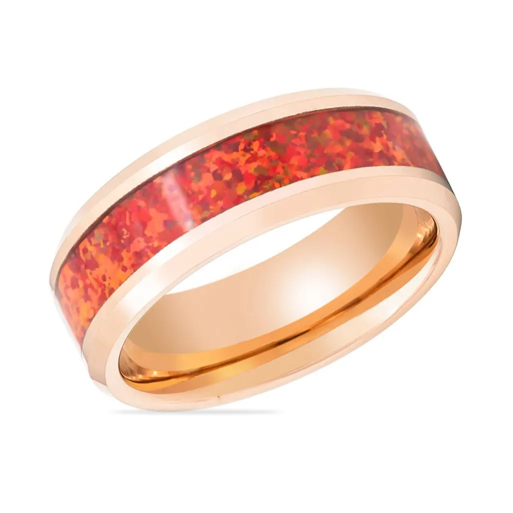 MAGICA | Tungsten Ring Red Fire Opal Inlay