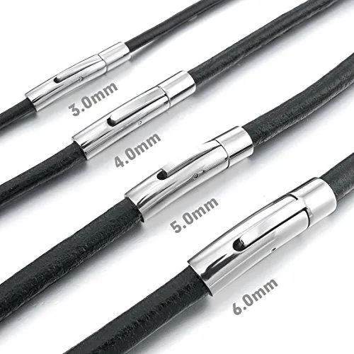 Men's 6mm Wide Stainless Steel Genuine Leather Cord Necklace Chain 14~40 Inch