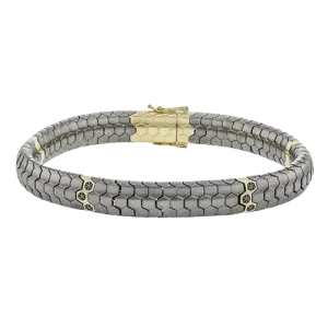 Men's Titanium Bracelet In 14k Gold With Black Diamonds