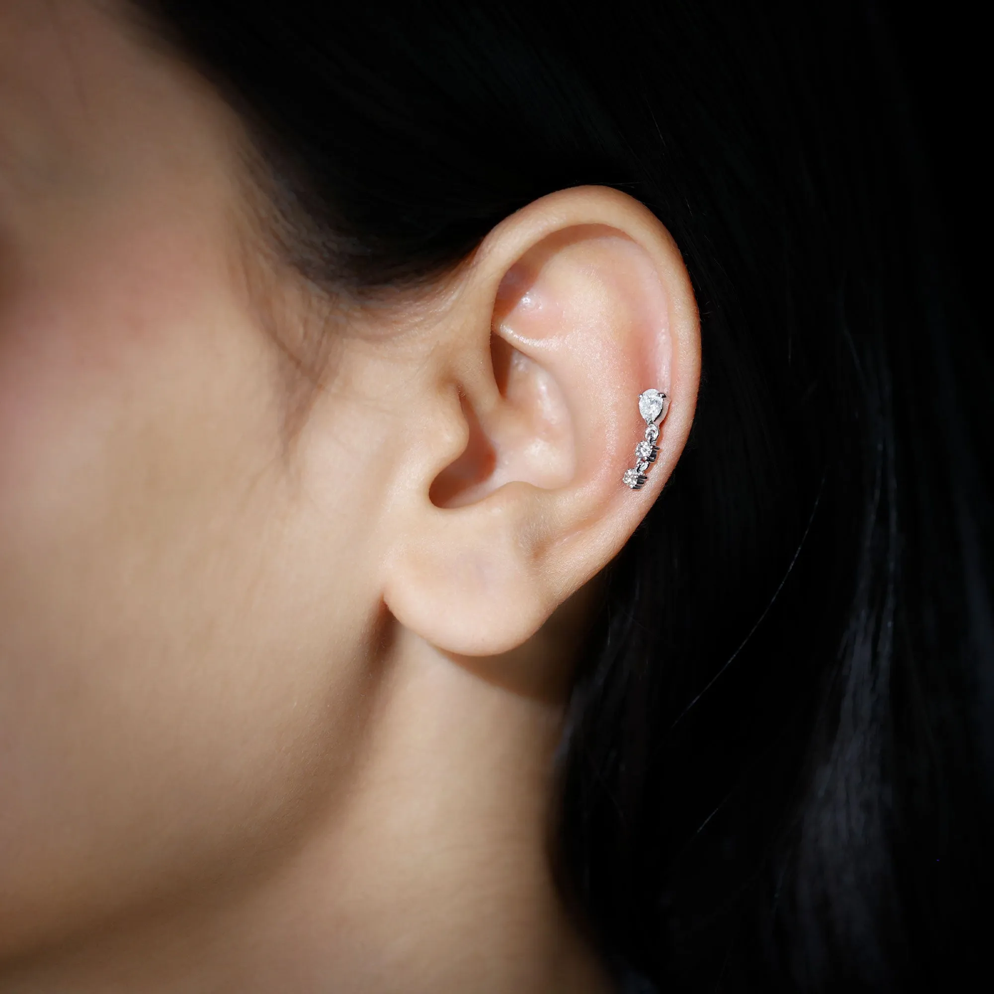 Minimal Diamond Dangle Earring for Helix Piercing