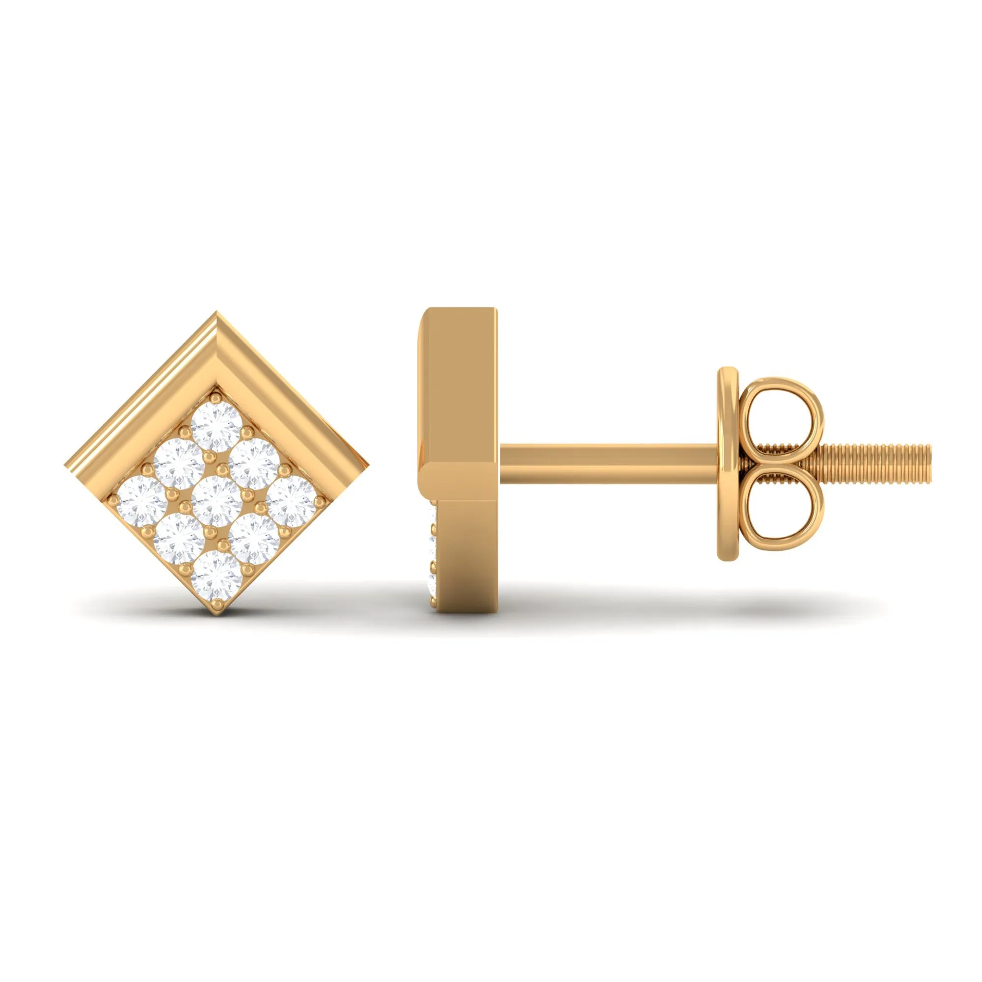 Minimal Diamond Diagonal Square Stud Earrings in Gold