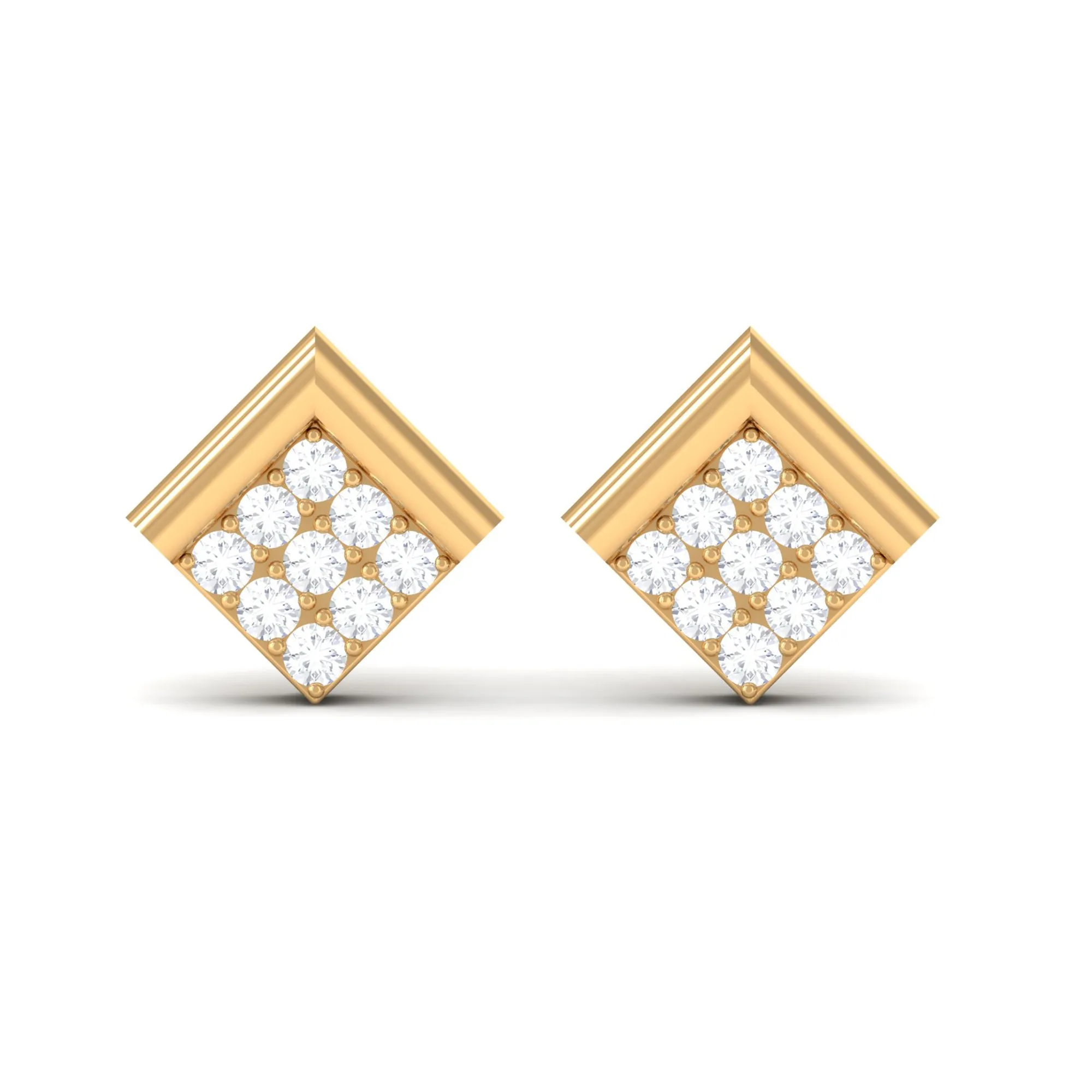 Minimal Diamond Diagonal Square Stud Earrings in Gold