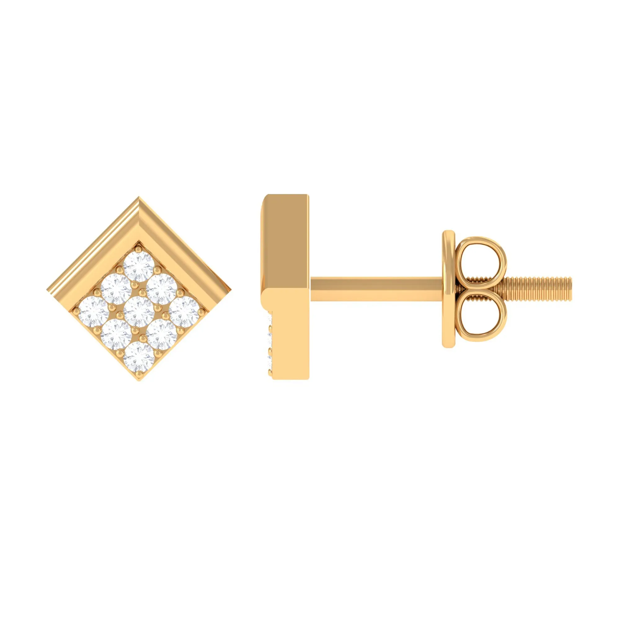 Minimal Diamond Diagonal Square Stud Earrings in Gold