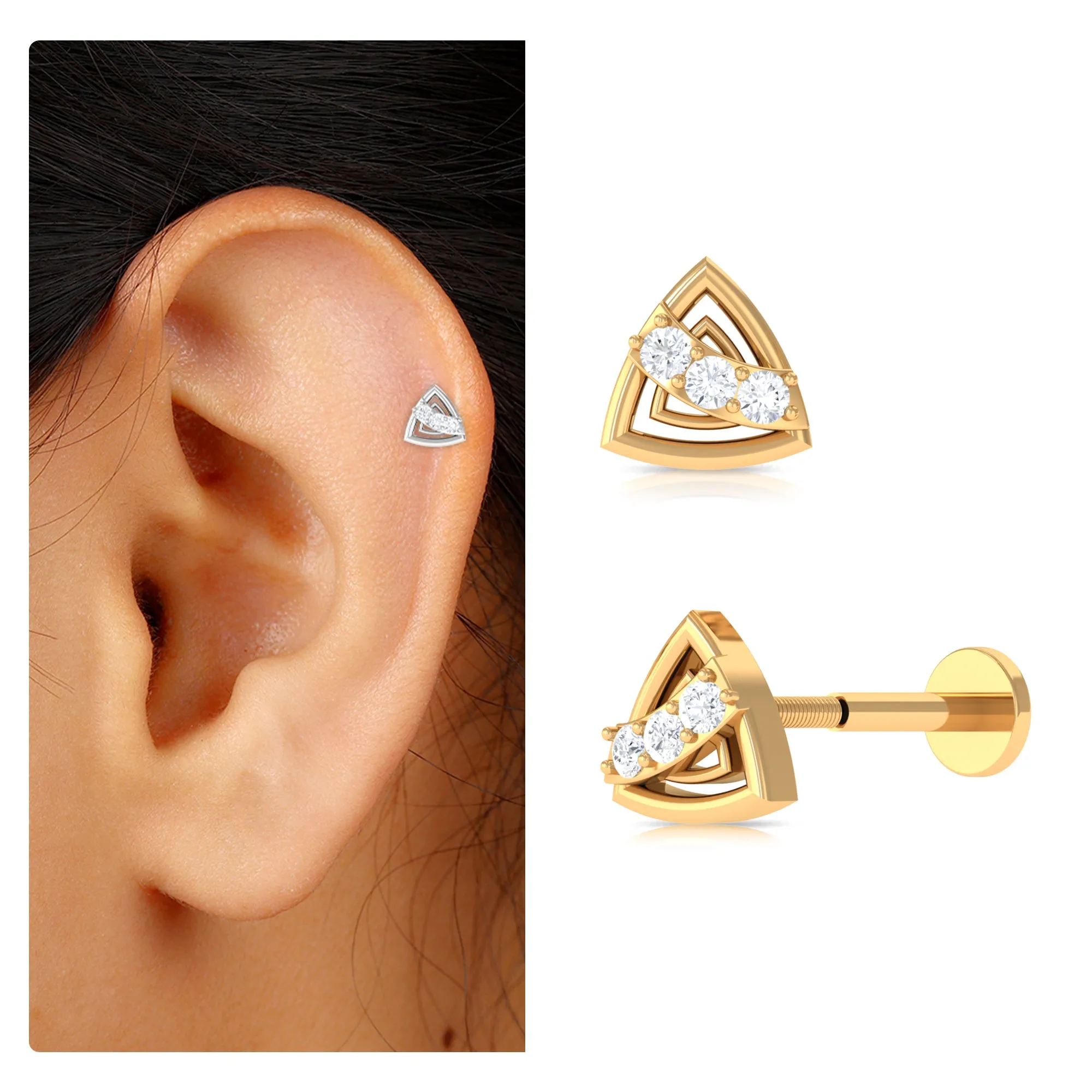 Minimal Diamond Triangle Earring for Conch Piercing