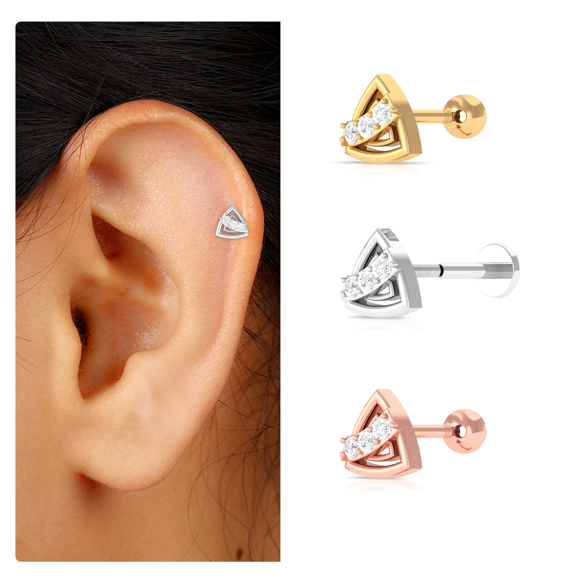 Minimal Diamond Triangle Earring for Conch Piercing