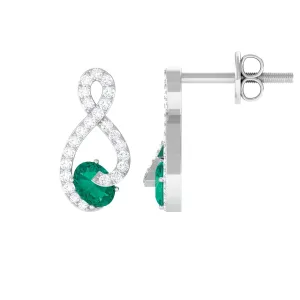 Minimal Emerald and Diamond Infinity Stud Earrings