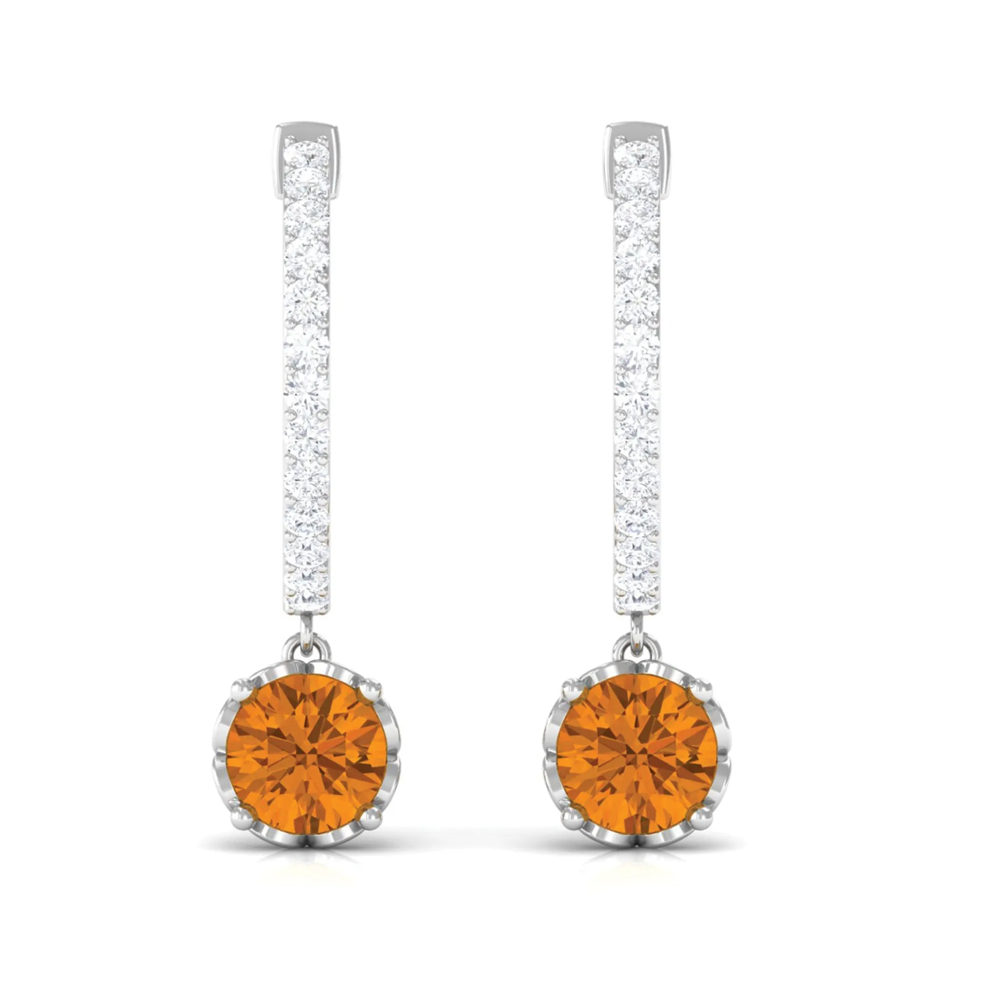 Minimal Round Citrine Hoop Drop Earrings with Diamond