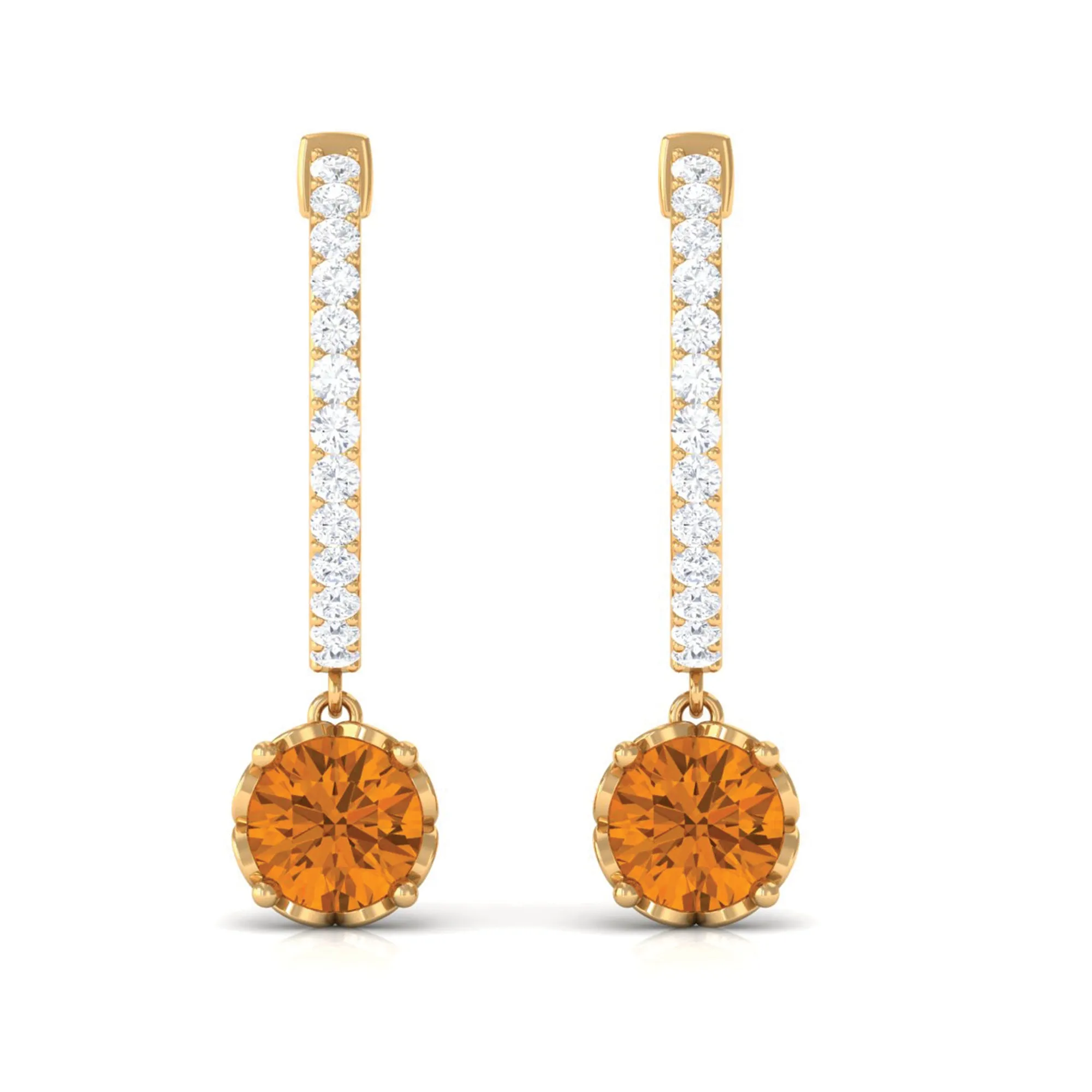 Minimal Round Citrine Hoop Drop Earrings with Diamond