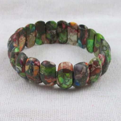 Mixed Impression Jasper Gemstone Stretch Cuff Bracelet