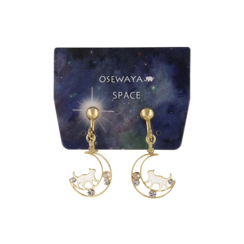 Moon and Cat Clip On Earrings