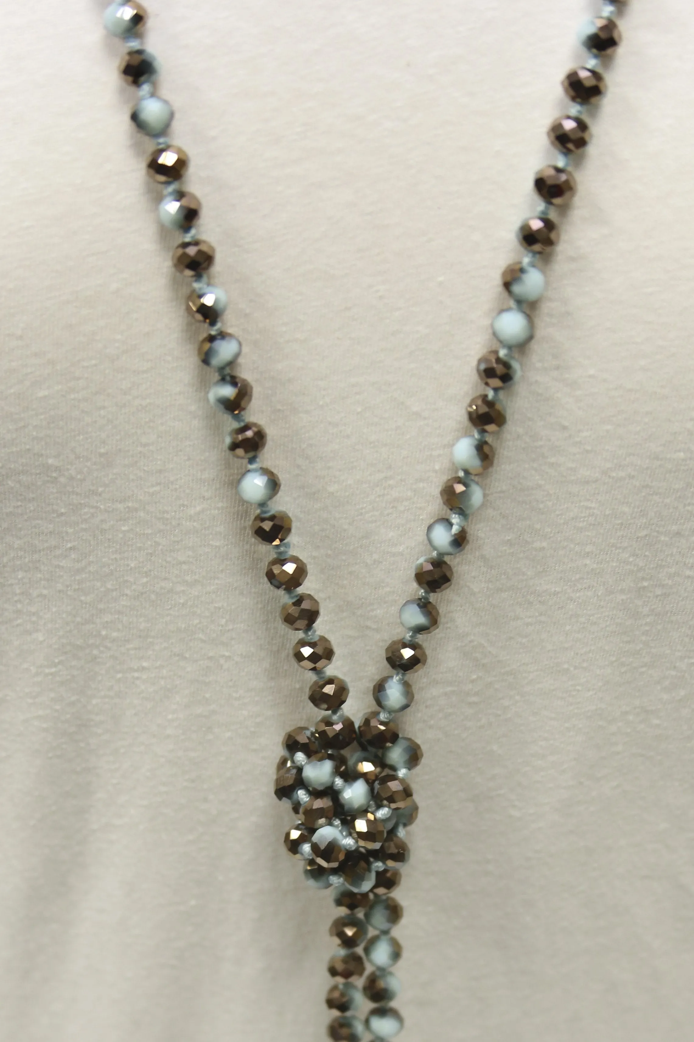 NK-2244 BRN BLUE MULTI 60" hand knotted glass bead necklace