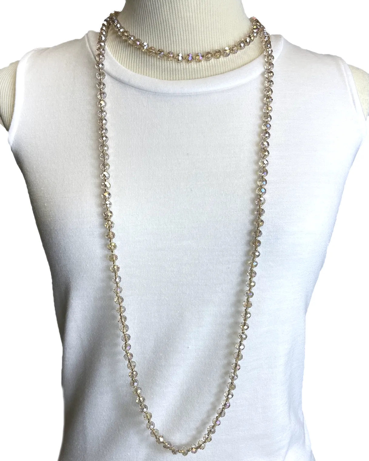 NK-2244 IRI CLEAR GOLD 60 hand knotted glass bead necklace