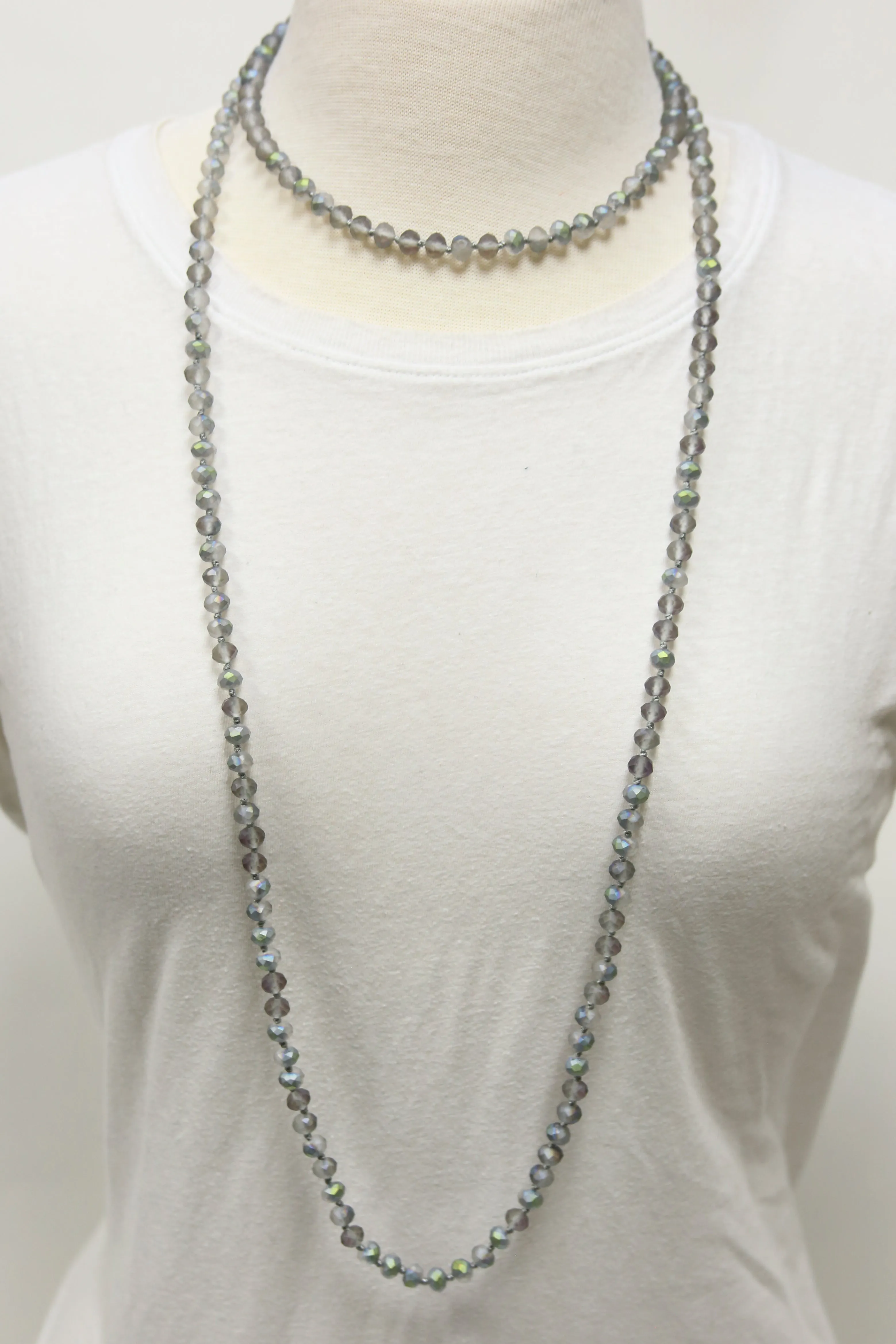 NK-2244 IRI GREY 60 hand knotted glass bead necklace