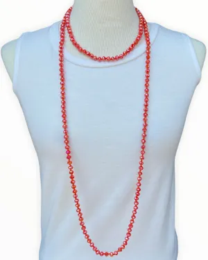 NK-2244 ORANGE 60 hand knotted glass bead necklace