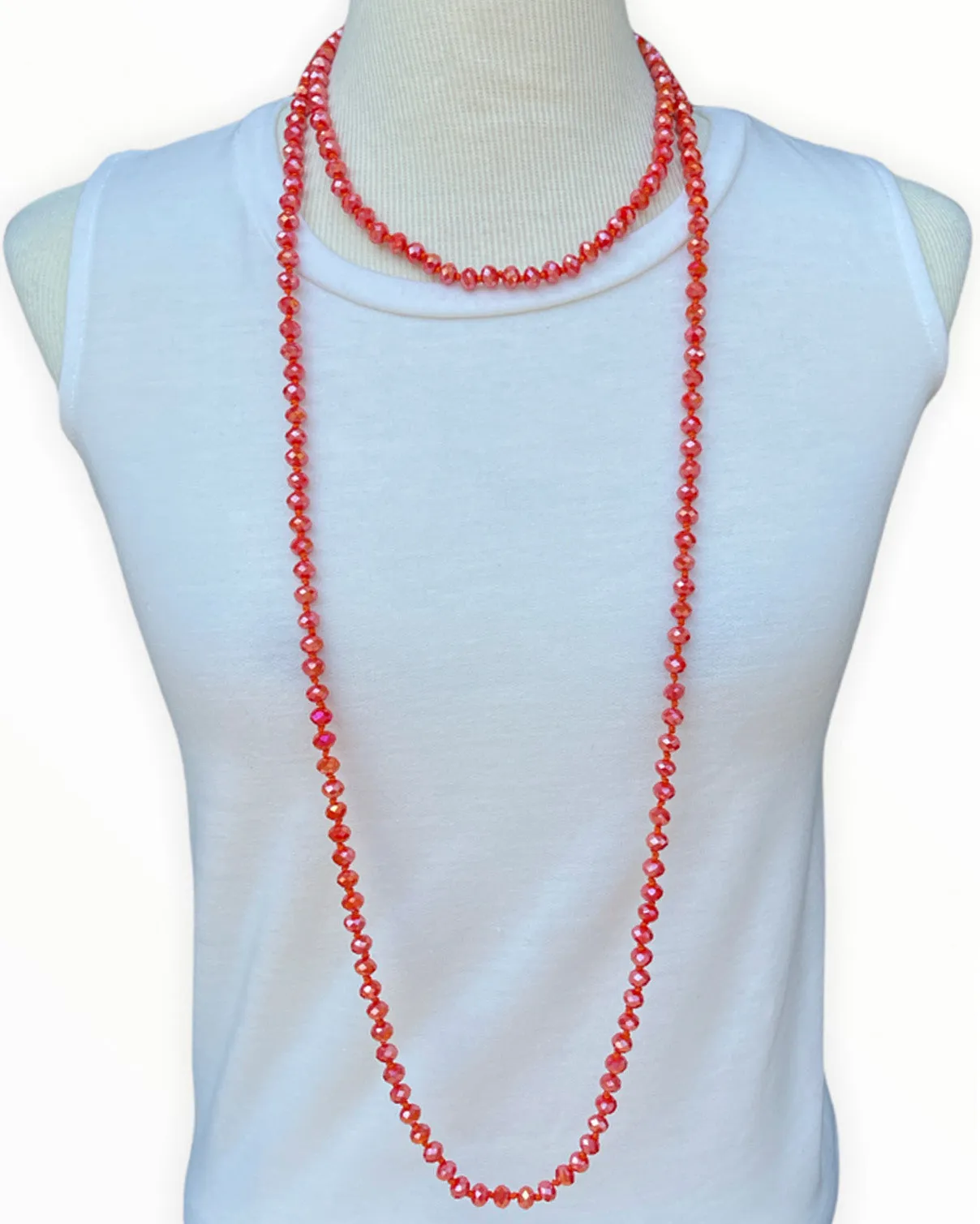 NK-2244 ORANGE 60 hand knotted glass bead necklace