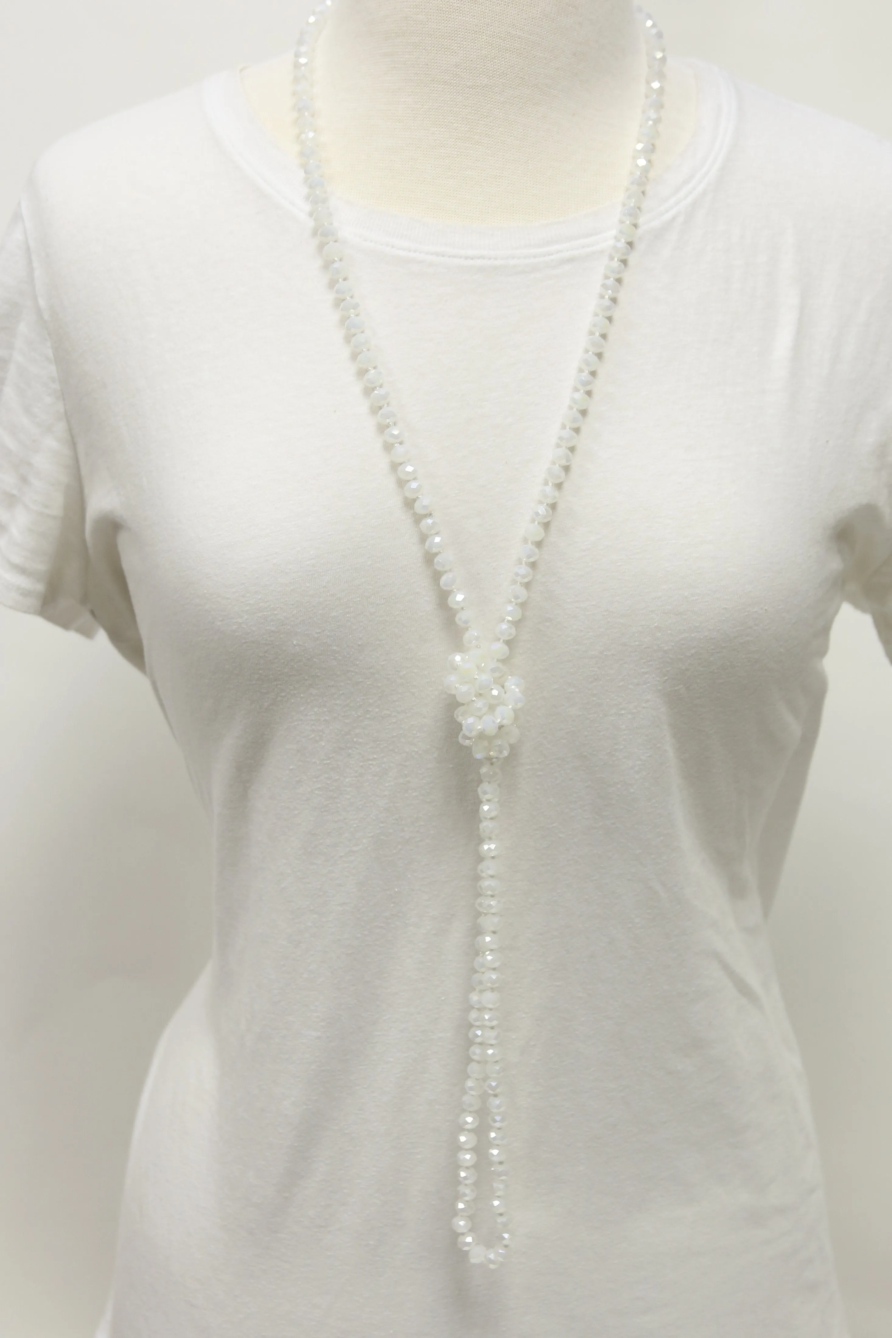 NK-2244 WHITE 60" hand knotted glass bead necklace