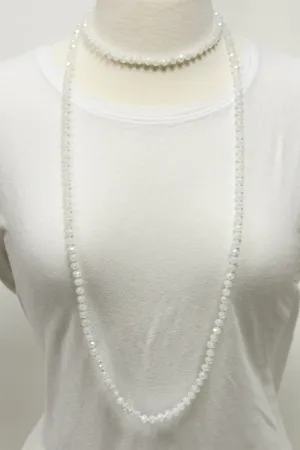 NK-2244 WHITE 60" hand knotted glass bead necklace