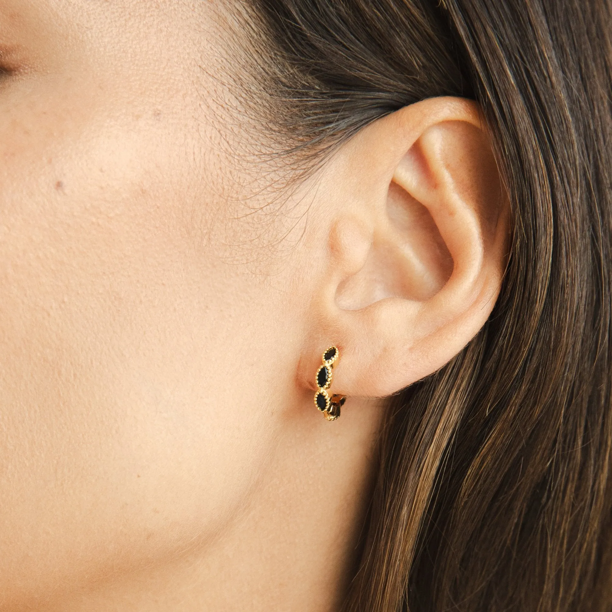 Onyx Tiny Hoop Earrings