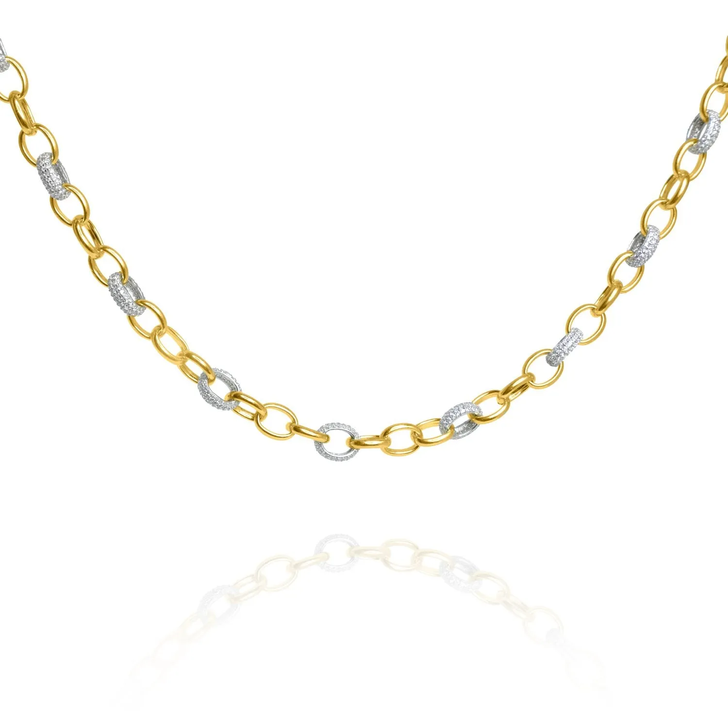 Oval Link Chain Necklace With Crystals