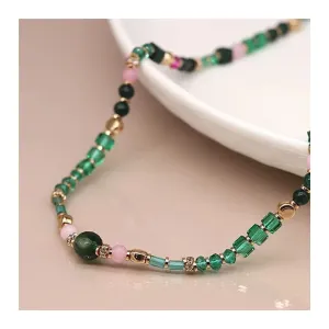 POM Green And Pink Mix Beaded Crystal Necklace