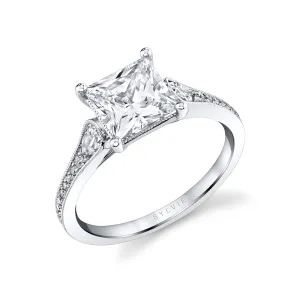 Princess Cut Unique Engagement Ring - Esmeralda Platinum White