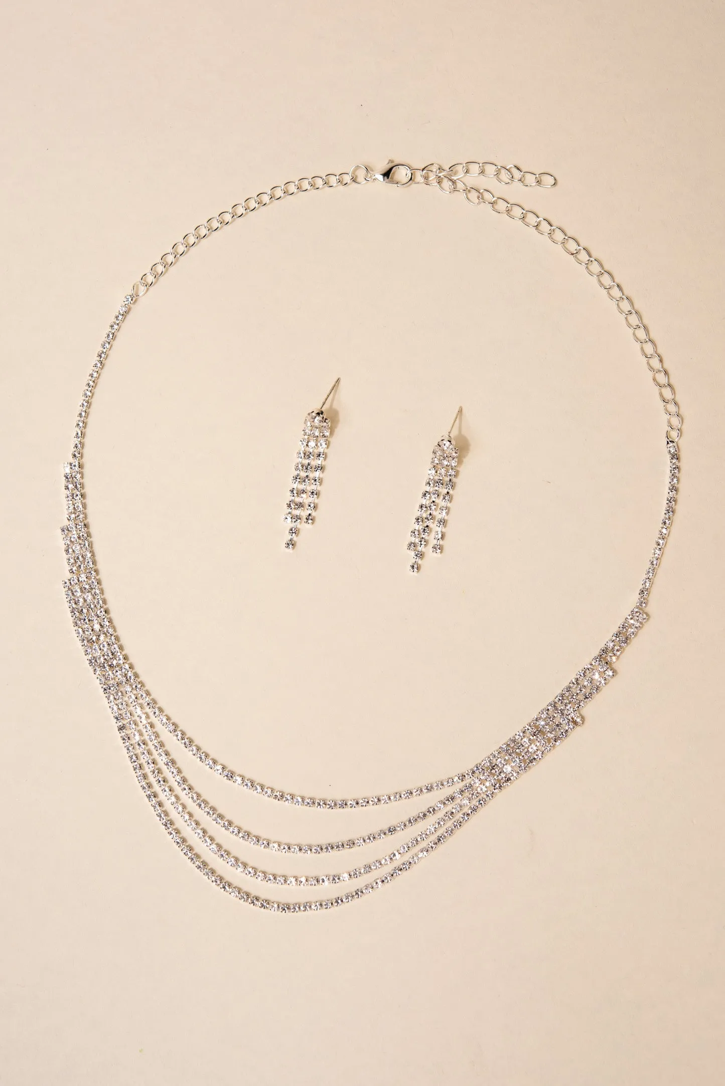 Quinn Multi Strand Rhinestone Necklace & Earrings Set