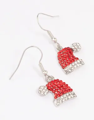 Red Diamante Santa Hat Drop Earrings