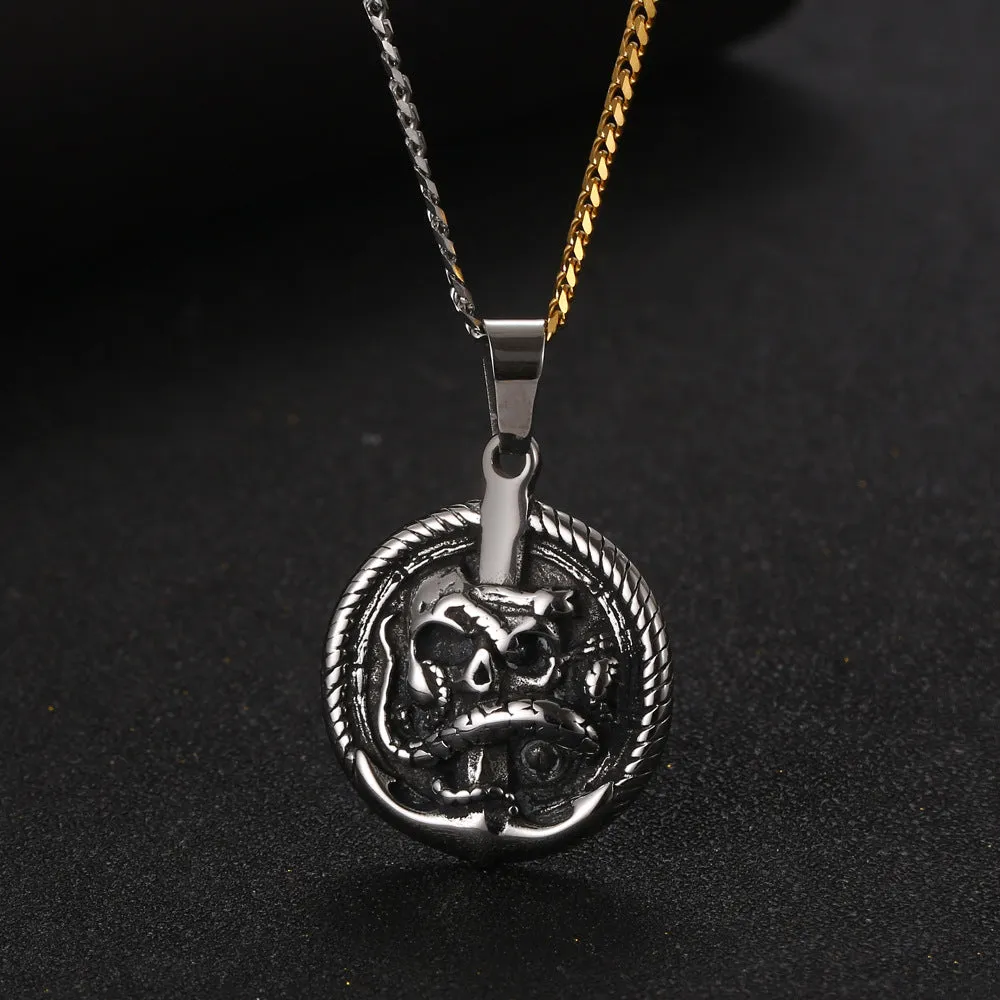 Retro Skull and Snake Pendants Necklace for Men - Trendy Stainless Steel Design by Planderful