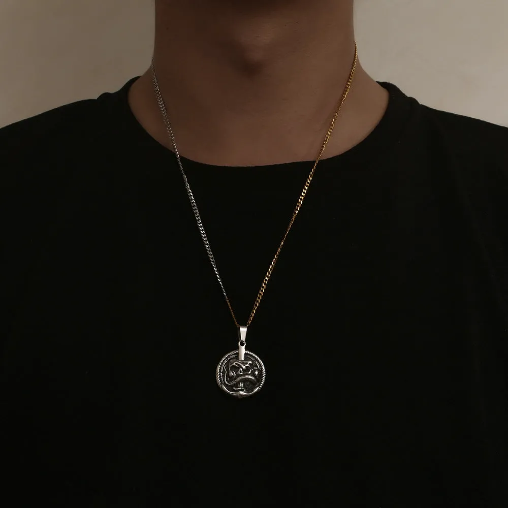 Retro Skull and Snake Pendants Necklace for Men - Trendy Stainless Steel Design by Planderful