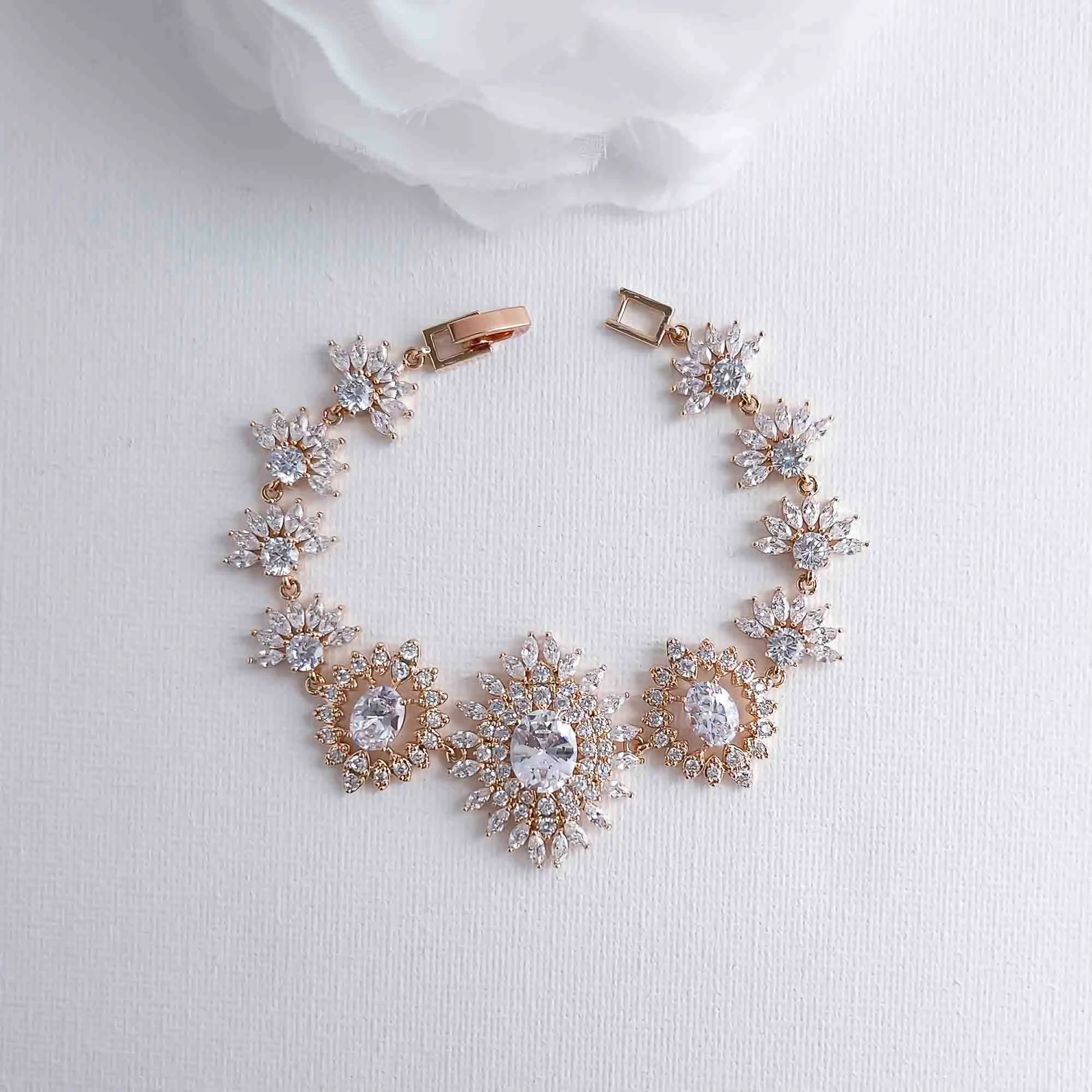 Rose Gold Statement Bracelet in Cubic Zirconia-Samantha