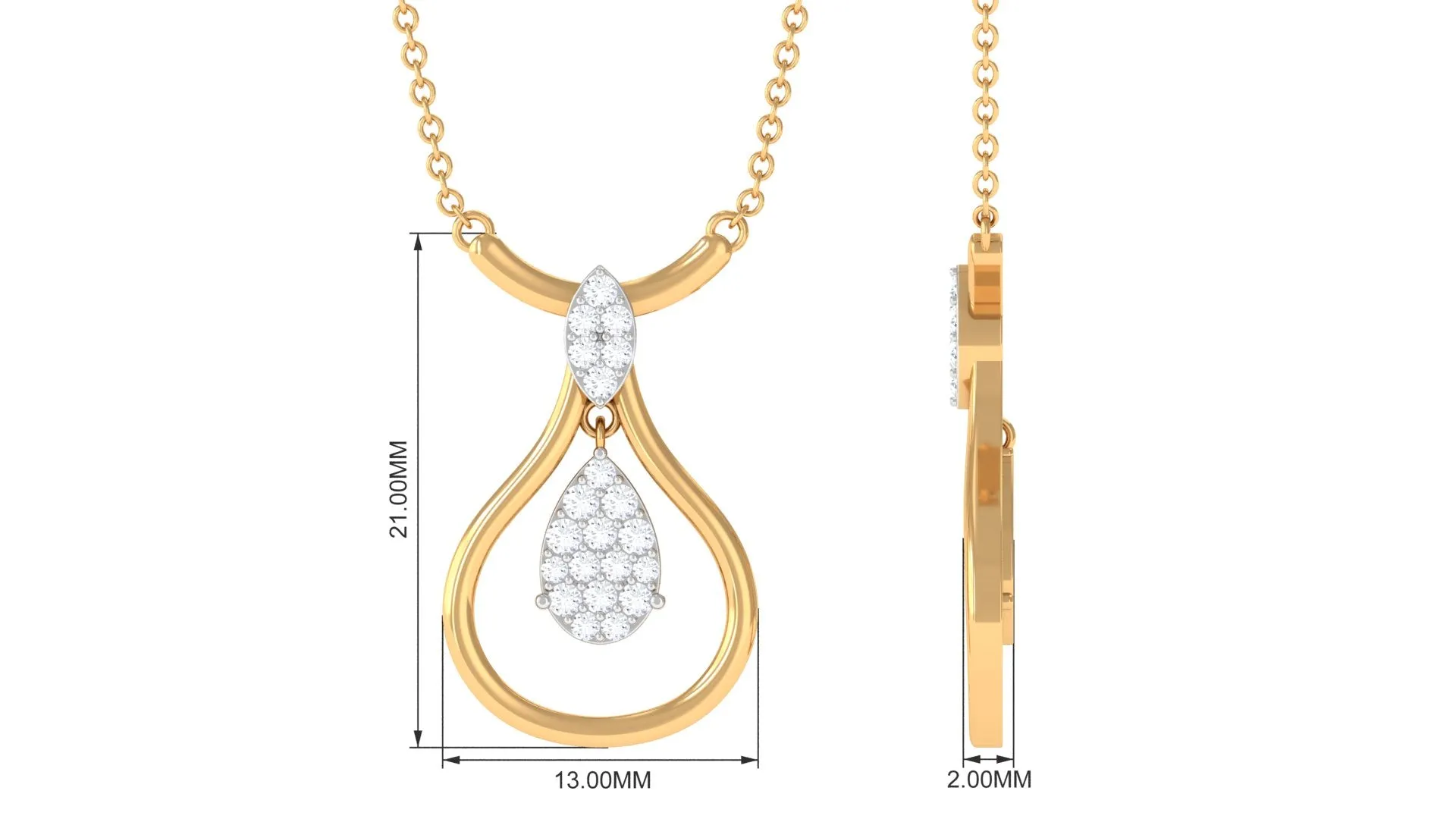 Round Diamond Minimal Teardrop Necklace