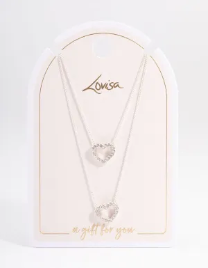 Silver Double Diamante Open Heart Necklace