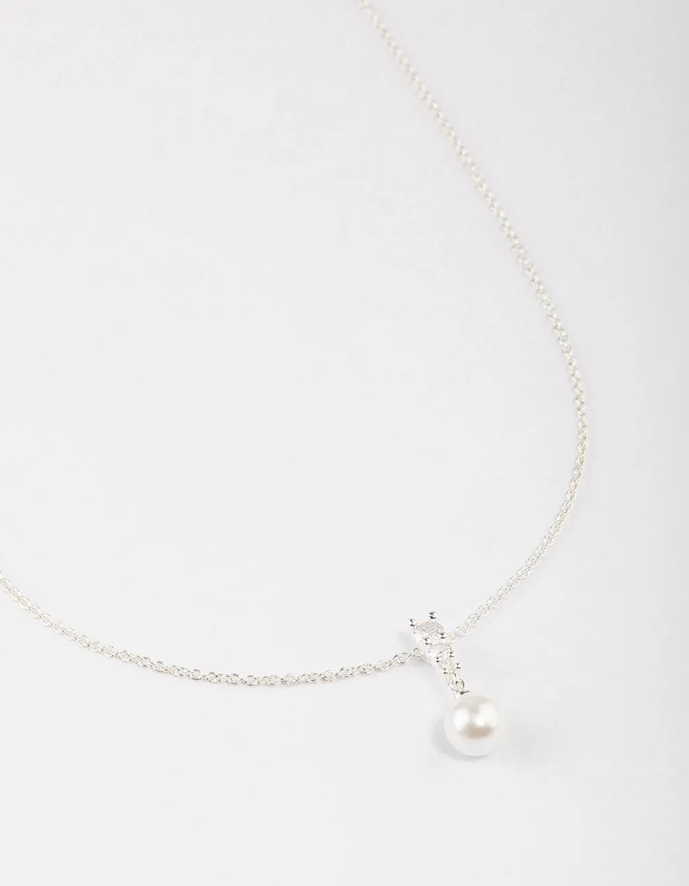 Silver Plated Cubic Zirconia Freshwater Pearl Pendant Necklace