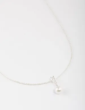 Silver Plated Cubic Zirconia Freshwater Pearl Pendant Necklace