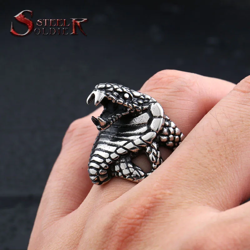 Steel soldier Super Fashion Stainlesss Steel Personality Jewelry Punk Unique Snake Ring