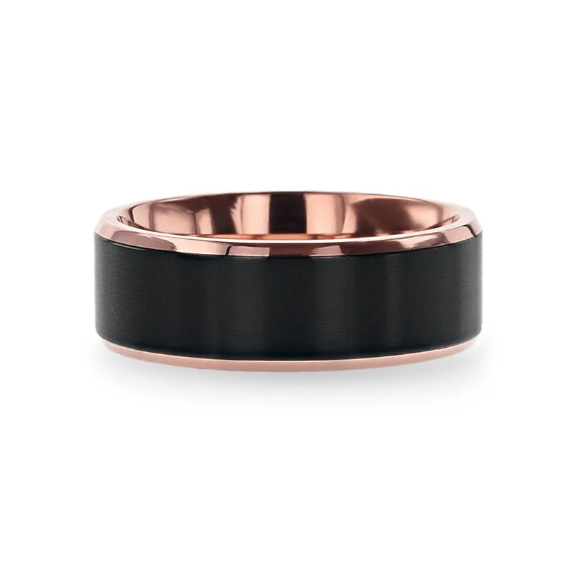 STEPHEN | Rose Gold Titanium, Black Brushed Center, Beveled