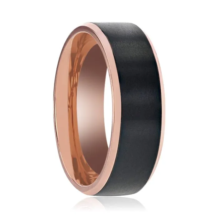 STEPHEN | Rose Gold Titanium, Black Brushed Center, Beveled