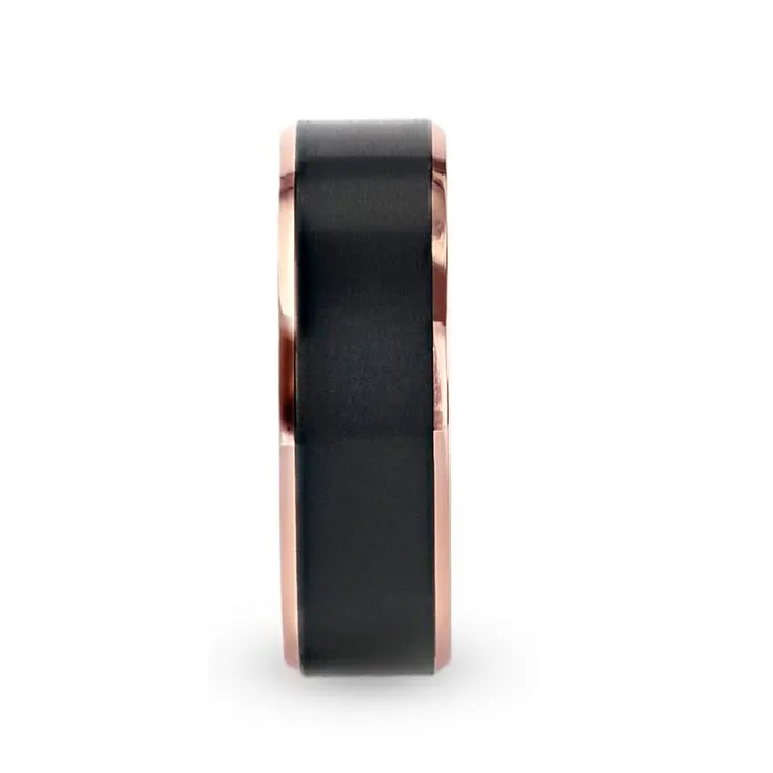 STEPHEN | Rose Gold Titanium, Black Brushed Center, Beveled