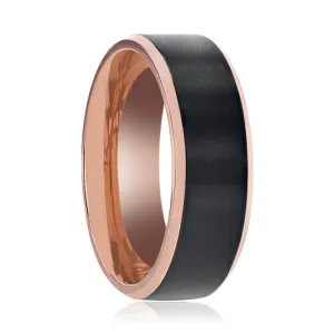 STEPHEN | Rose Gold Titanium, Black Brushed Center, Beveled