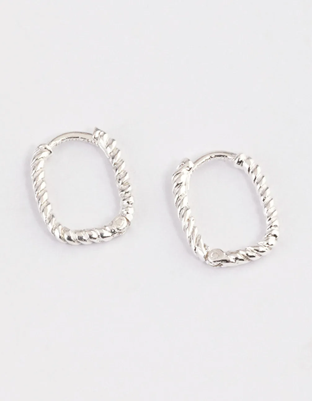 Sterling Silver Rectangle Rope Hoop Earrings