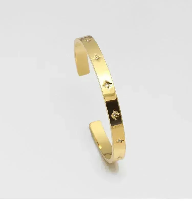 Titanium Steel Plated 18K Gold Star Bracelet for Women Gold Bracelet