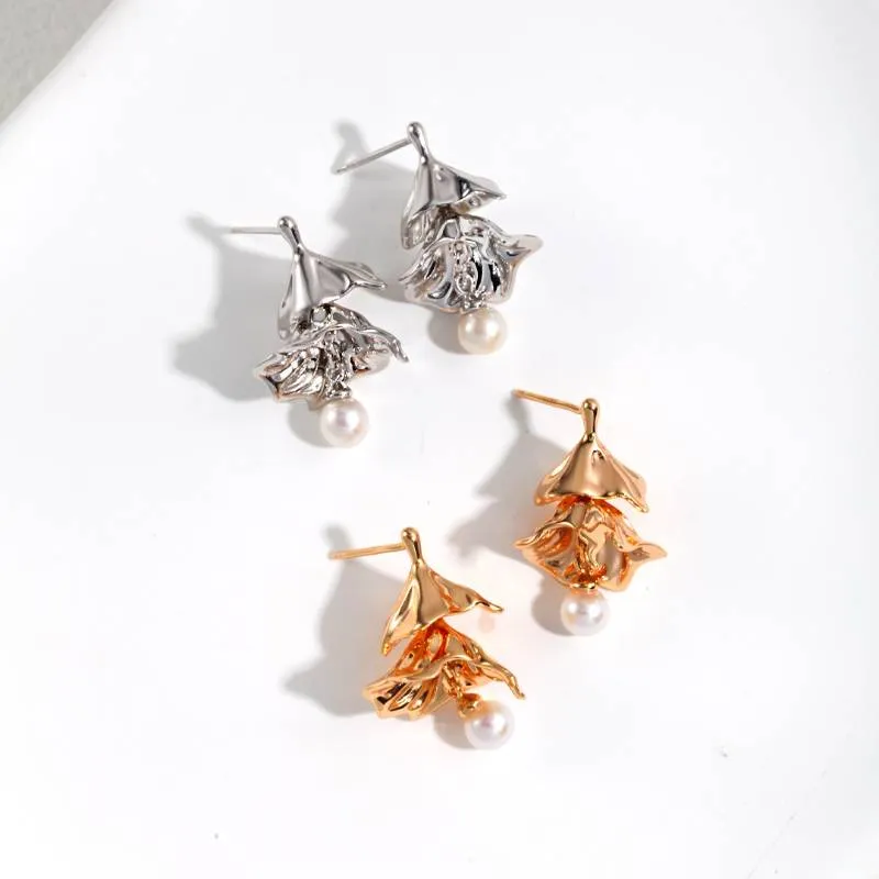 Tutu Charm Stud Earrings With Freshwater Pearls -18k Gold Vermeil