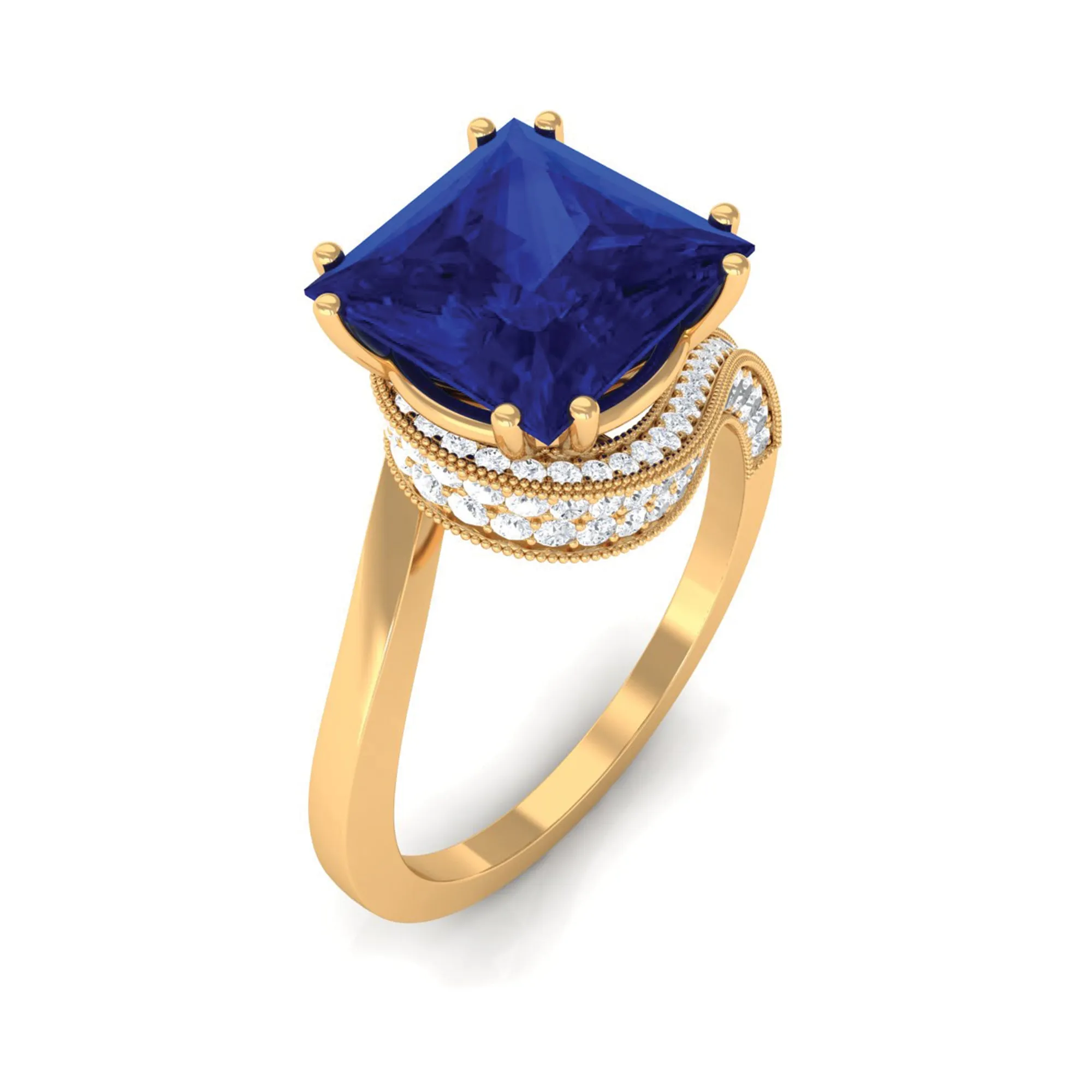 Unique Created Blue Sapphire Solitaire Engagement Ring