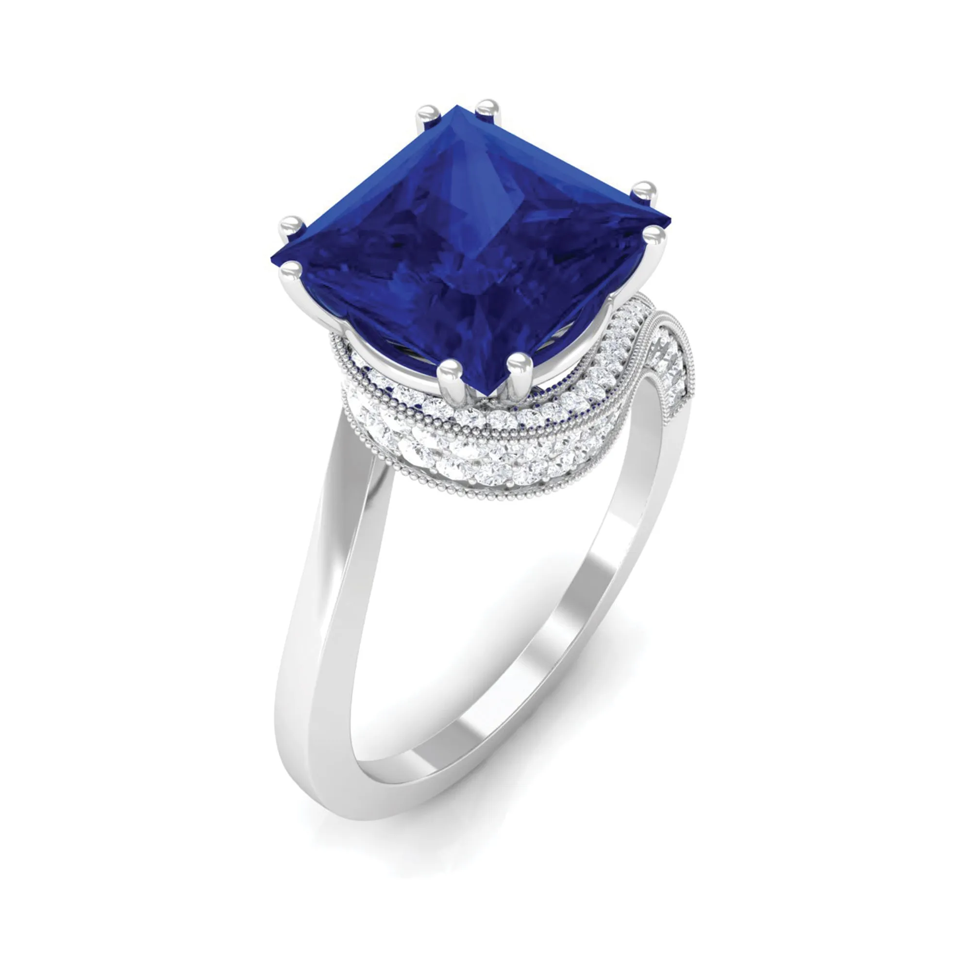 Unique Created Blue Sapphire Solitaire Engagement Ring