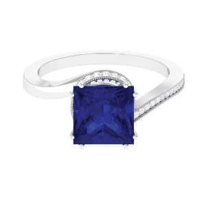 Unique Created Blue Sapphire Solitaire Engagement Ring